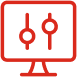 Red computer monitor icon with control sliders.