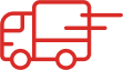 Red delivery truck icon with motion lines indicating speed